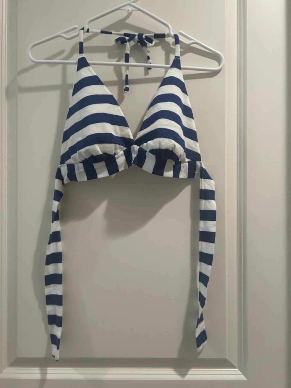 Unbranded Self Tie Striped Halter Festival Crop Top Lined Blue White Nautical